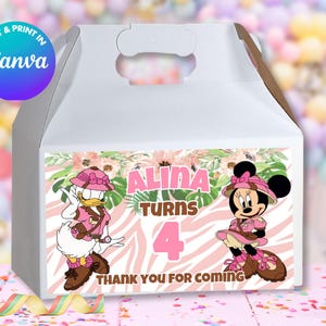 Minnie SAFARI Gable box Template, EDIT Yourself in CANVA. Party Kit. Online template.