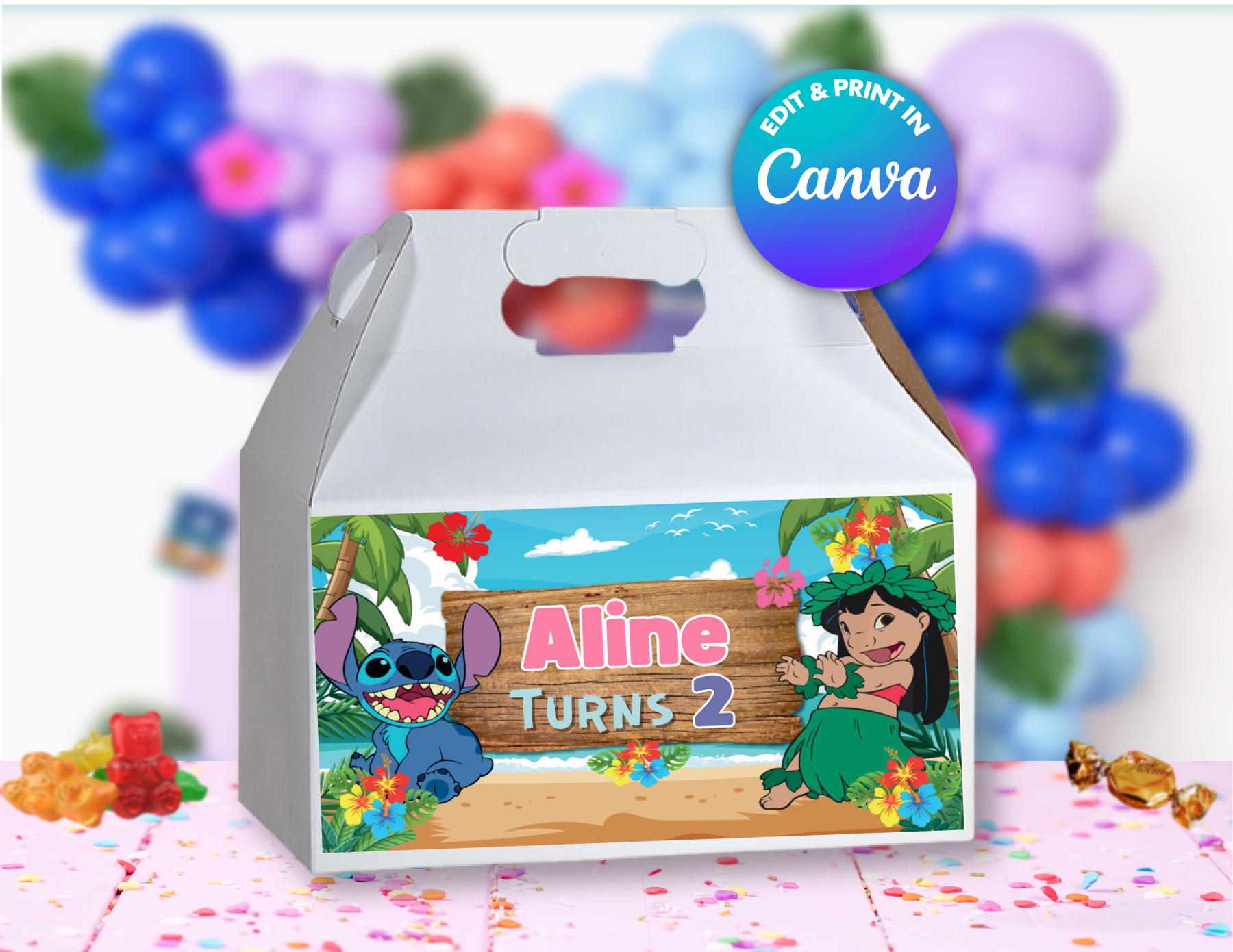 Stitch Gable box Template, EDIT Yourself in CANVA. Party Kit. Online template.