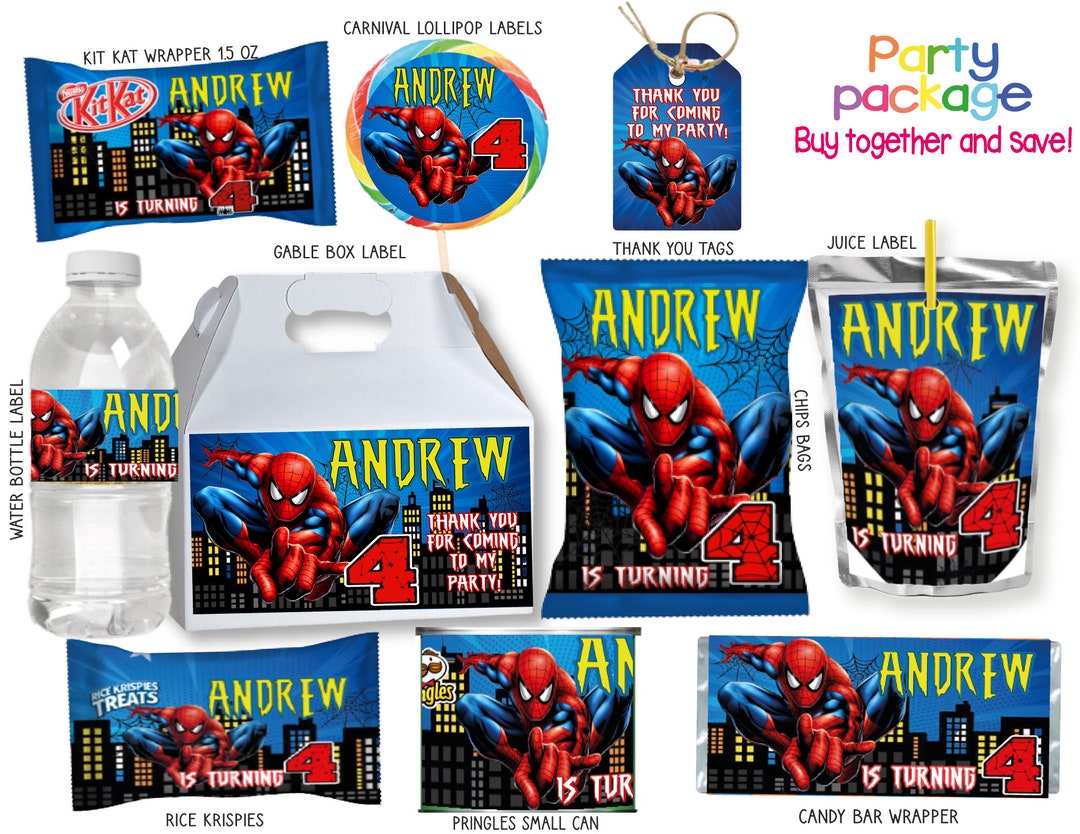 Labels Spider Man Party Pack, Birthday Party Package, Digital Only