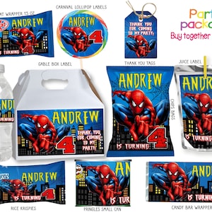 Labels Spider man Party Pack, Birthday Party Package, Digital Only Digital Only NOT EDITABLE templates