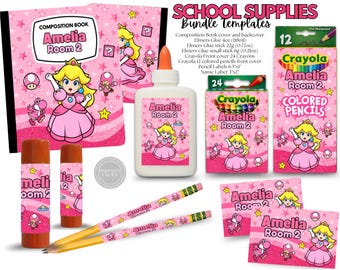 School Supplies Peaches Bundle Templates. Edit Yourself in CANVA.