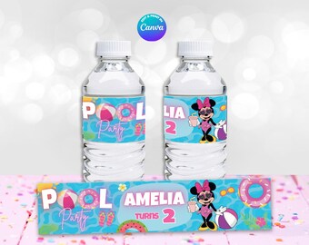 Editable Minnie Water bottles Template, EDIT Yourself in CANVA. Online template.