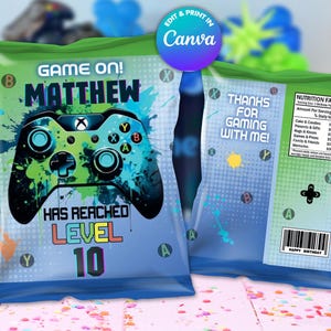 Szablon torby na żetony GAMER, edytuj samodzielnie w CANVA. Zestaw na imprezę. Szablon online.