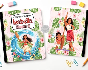 COMPOSITION book Moana Cover & Backcover Templates, Edit Yourself in CANVA.