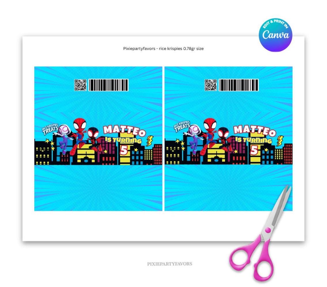 Superhero Spidey Rice Krispies Template, EDIT Yourself in CANVA. Online ...