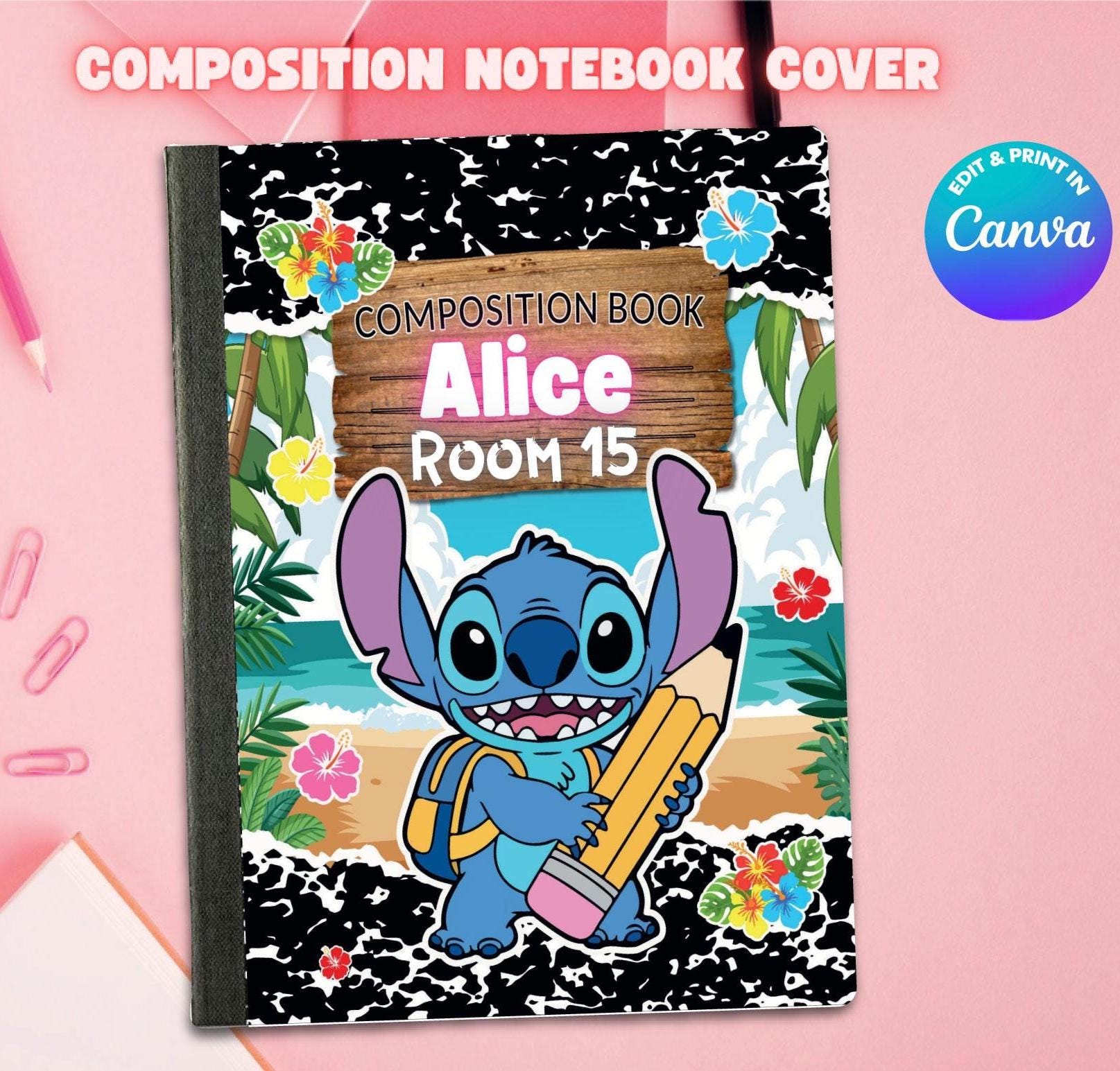 COMPOSITION Book Stitch Cover Template, Edit Yourself in CANVA. - Etsy