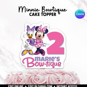 Minnie bowtique CAKE Topper Template, EDIT Yourself in CANVA. Party Kit. Online template.
