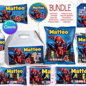 LOT de cadeaux de fête SPIDERMAN, modifiez-les vous-même dans CANVA. Kit de fête. 10 modèles en ligne