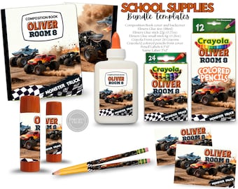 School Supplies Monster Truck Bundle Templates. Edit Yourself in CANVA.