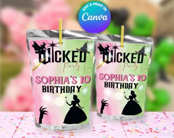Juice Caprisun Wicked Birthday. EDIT Yourself in CANVA. Party Kit. Instant Download.