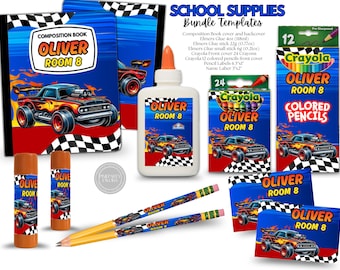 School Supplies Race car Bundle Templates. Edit Yourself in CANVA.