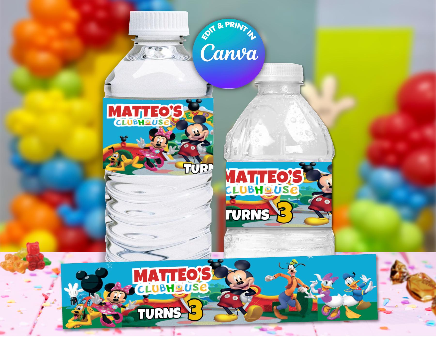 Mickey water bottle Labels Template, EDIT Yourself in CANVA. Party Kit. Online template.