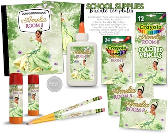 School Supplies Tiana Bundle Templates. Edit Yourself in CANVA.