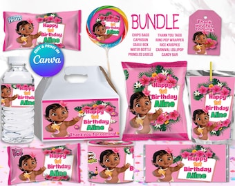 BUNDLE Moana Birthday Templates. EDIT Yourself in CANVA. Party Kit. 10 Online templates