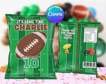 Football chips bag Template, EDIT Yourself in CANVA. Party Kit. Online template.
