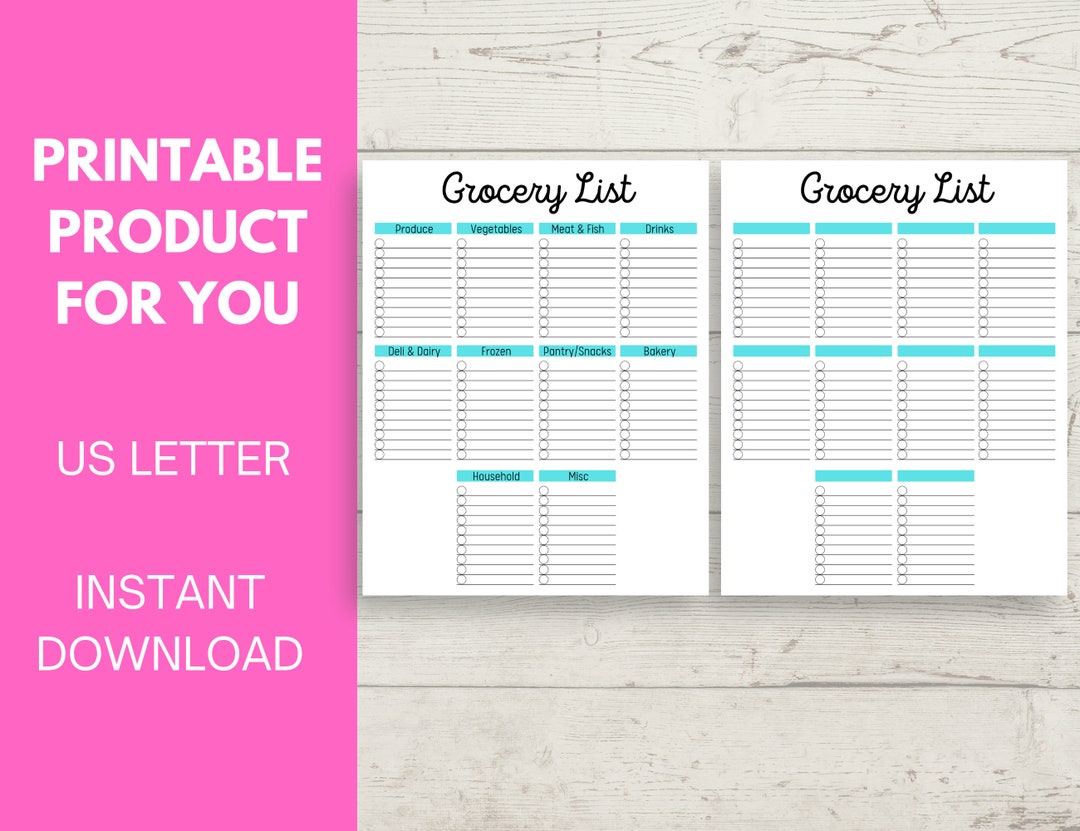 Grocery List, Premade Grocery List, Blank Grocery List, Printable - Etsy