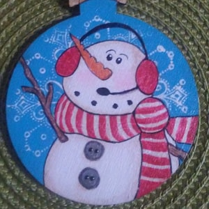 Christmas Gamer Snowman Ornament - Wood 3x3&quot;