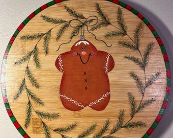 Bonhomme en pain d'épice paresseux peint à la main, décoration de Noël en bambou de 25 cm (10 po.)