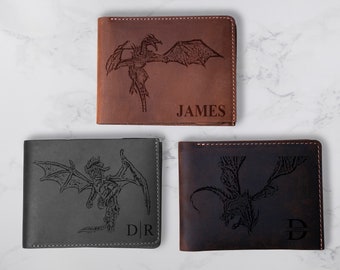 Dragon Leather Wallet for Him, Leather Gift for Husband, Custom Men Leather Wallet, Personalized Men Wallet, Gift for Dad, Gift For Husband