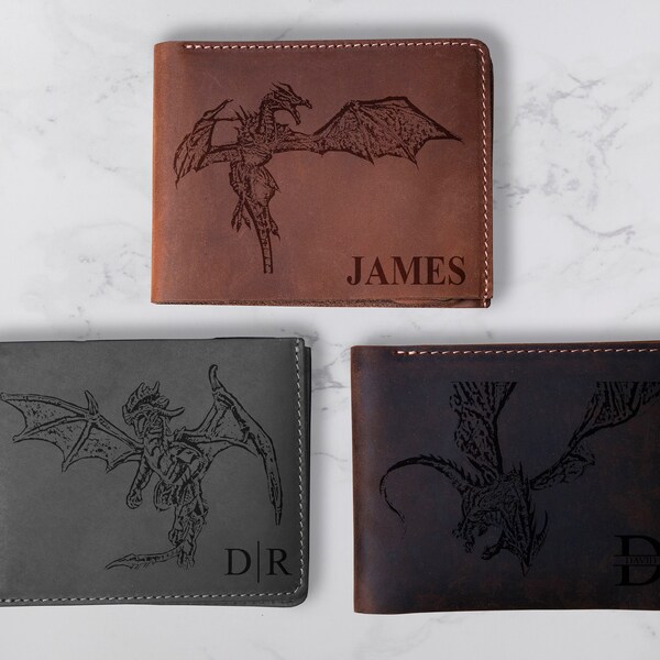 Portefeuille en cuir dragon pour lui, cadeau en cuir pour mari, portefeuille en cuir homme personnalisé, portefeuille homme personnalisé, cadeau pour papa, cadeau pour mari