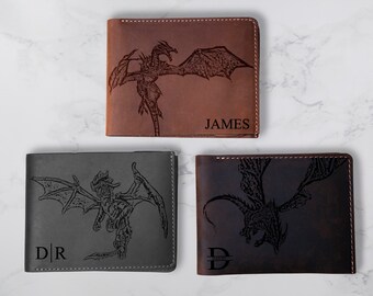 Dragon Leather Wallet for Him, Leather Gift for Husband, Custom Men Leather Wallet, Personalized Men Wallet, Gift for Dad, Gift For Husband