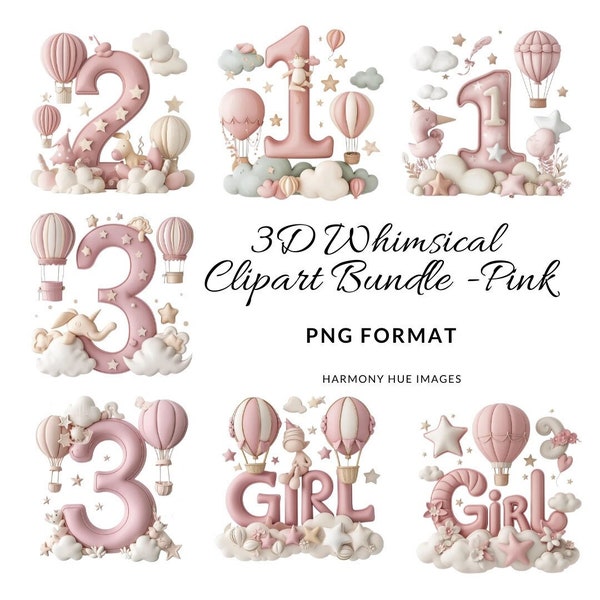 Clipart Bundle bébé fille, Baby Shower Clipart, Clipart anniversaire, Clipart chiffres, format PNG, téléchargement immédiat, usage personnel et commercial