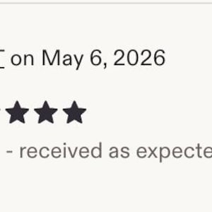 May include: A customer review with a silhouette profile, the name "DUST", and the date "May 6, 2026". The review includes five black star icons and the text "Good - received as expected word".
