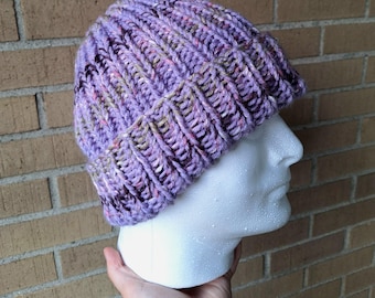 Handmade Knit Beanie: Lilac