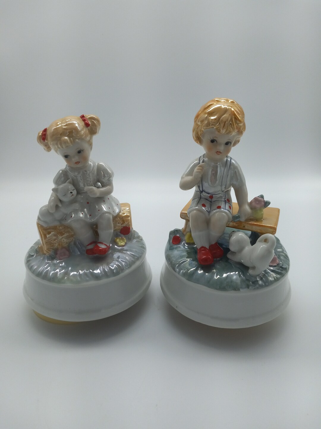 Vintage Music Box Figurine Set of Two Matching Vintage Etsy