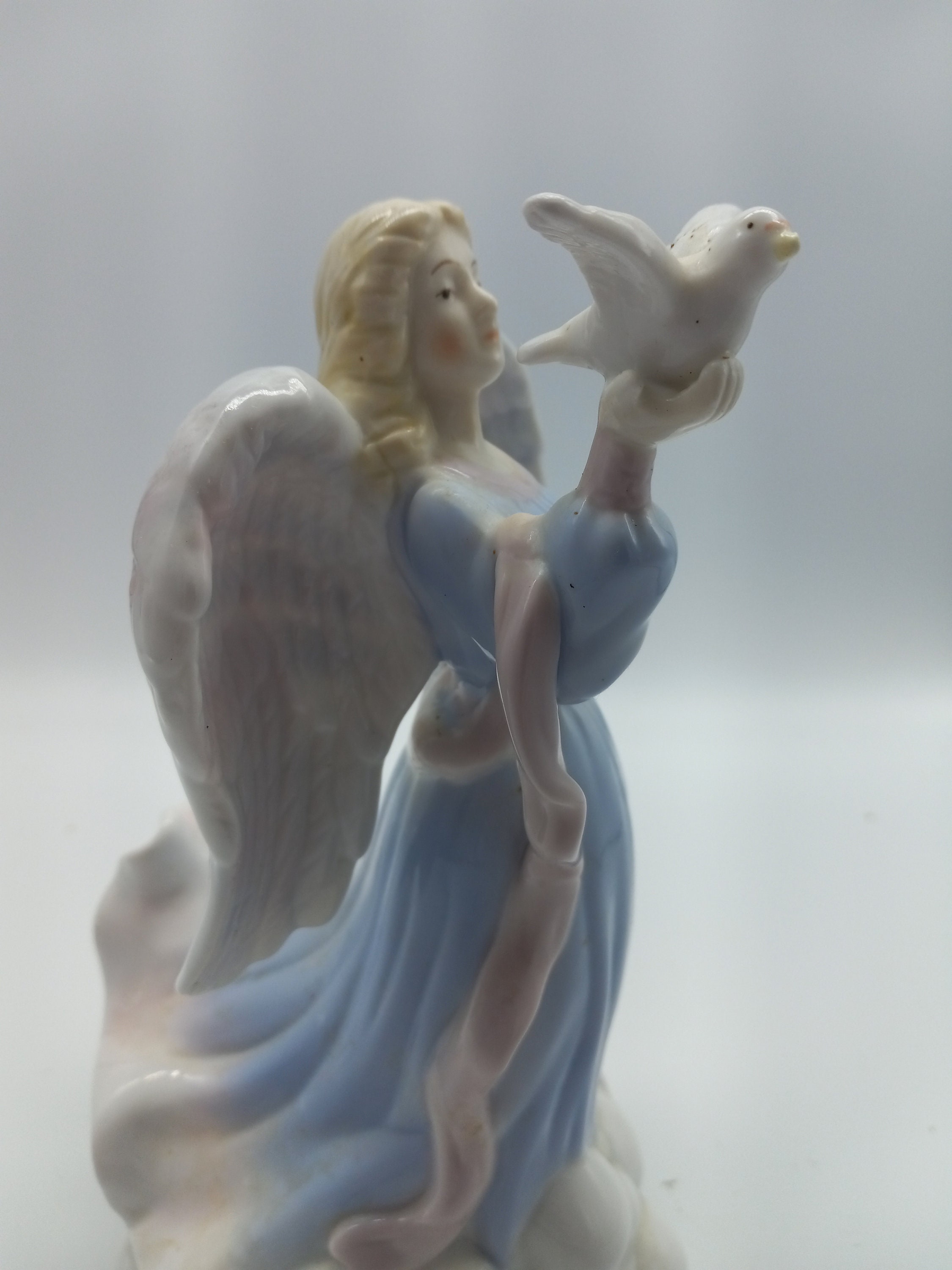 Vintage 1990's Elegant Angel Music Box Figurine, Graceful Porcelain