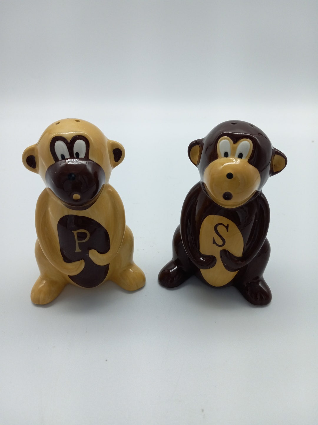 Vintage Monkey Salt and Pepper Shaker Set, Cute Monkey Themed Kitchen