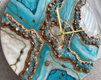 Resin Geode Clock | Art Resin Clock | Blue & Gold Geode Resin Clock | Handmade Clock | Unique Gift | Wall Decor | Home Decor