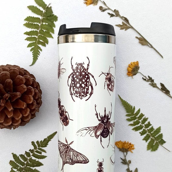 Insect Travel Mug, Stainless steel Thermos, Entomologist Gift, Dark Academia, Witch Insect Tumbler, Goth Travel Mug, Teacher Gift, Moths