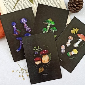 Naturkundliche Postkarten, 4er-Pack Postkarten, Natur Botanische A6 Postkarten, Pilz Postkarten, Umweltfreundliche illustrierte Postkarten
