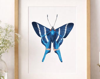 Butterfly Wall Art Print, blauwe vlinder GalleryWall, insectenmuurdecoratie, natuurkunst aan de muur, aquarel vlinder, Cottagecore Farmhouse Art