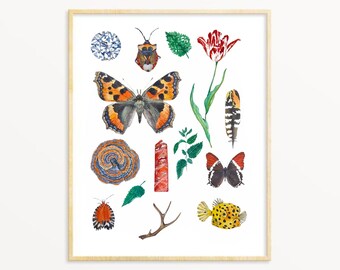 Aries Zodiac Art Print, Astrology Wall Art, Vintage Natural History Illustration, Aries Gift, Watercolor Insect Art, Unique Zodiac Decor