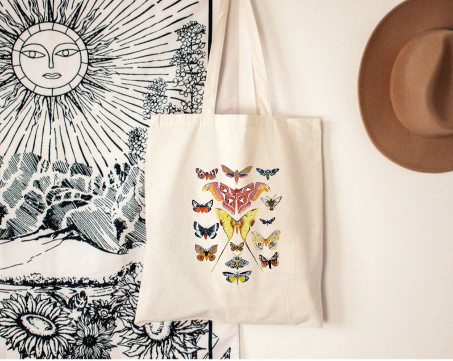 Moth Botanical Tote Bag, Witchy Moth Tote, Market Tote Bag, Cottagecore ...