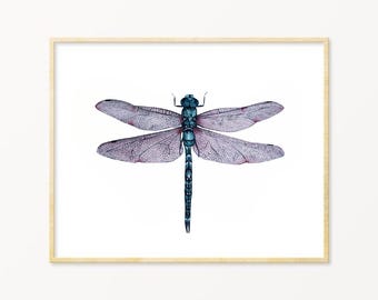 Watercolor Dragonfly Art Print: Colorful Insect Wall Art