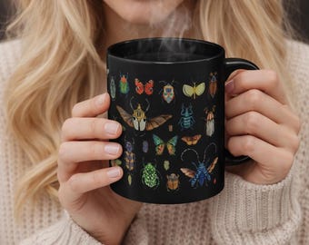 Taza de café con insectos negros, regalo para amantes de la entomología