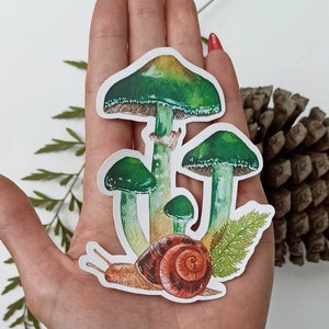 Sticker champignon et escargot, cadeau sorcière, sticker art nature