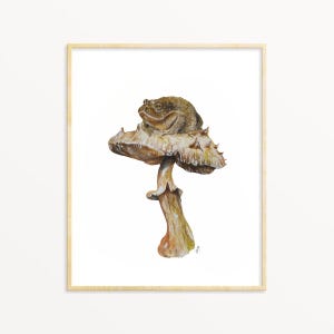 Toad on Mushroom Watercolor Print: Whimsical Nursery Wall Art