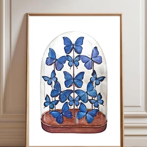 Lámina decorativa de mariposa azul para pared, ilustración de mariposa en acuarela, arte de insectos azules, decoración de mariposas, lámina de arte de entomología.