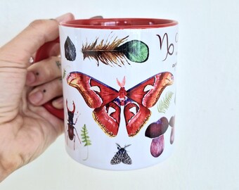 Taza del zodiaco Capricornio: Arte botánico natural, asa roja