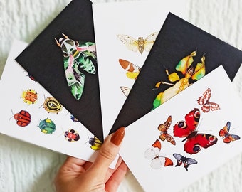 Insect Postcards Set, Pack of 5 bug Watercolor Postcards, Thank you Notecards, Nature postcards, Notecard with Butterfly, Bugs, Cicadas
