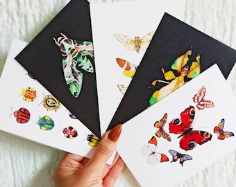 Insect Postcards Set: Vintage Nature Prints, Bug Watercolor Notecards