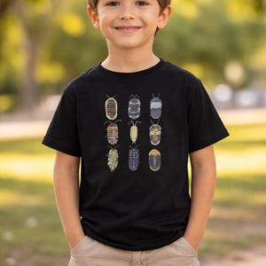 Camiseta infantil de isópodos, adorable camiseta de cochinilla rolliza, regalo para amantes de los insectos, camiseta infantil de naturaleza