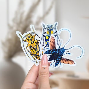 Watercolor Beetle Sticker Set: Longhorn Insect Decals