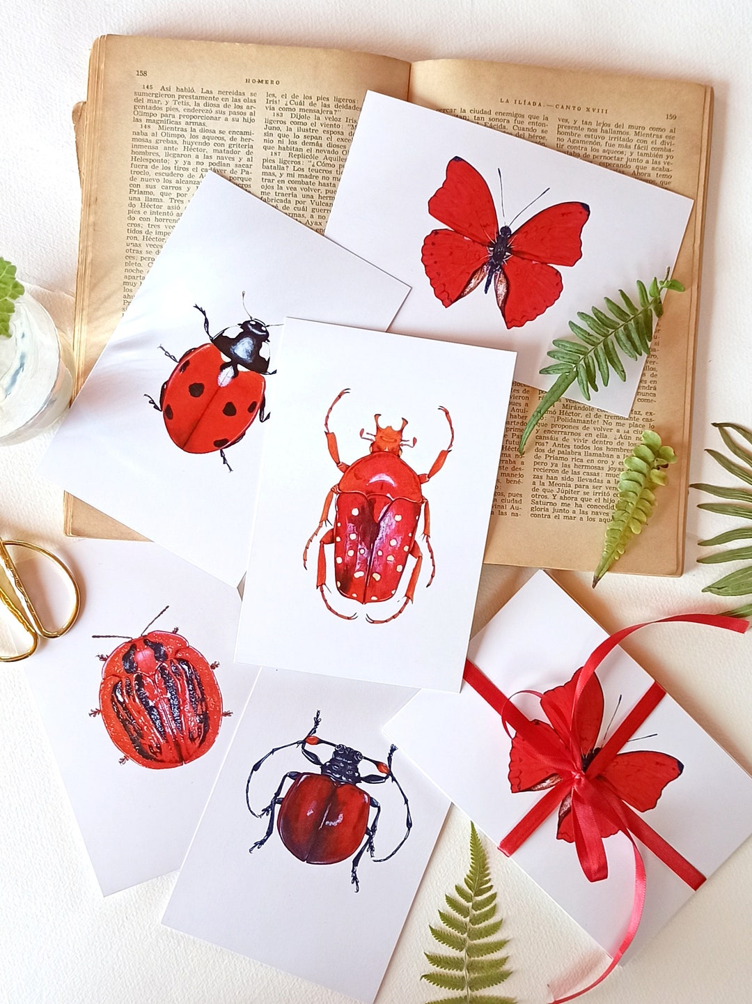 Insect Mini Art Prints, Postcards Set, Small Apartment Art, Ladybug ...