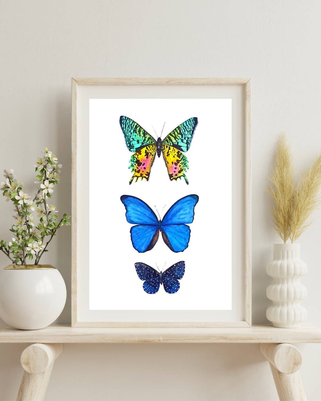 Butterfly and Moth Art Print of Watercolor Painting, Butterfly Pinned