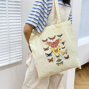 Moth Botanical Tote Bag, Witchy Moth Tote, Market Tote Bag, Cottagecore ...